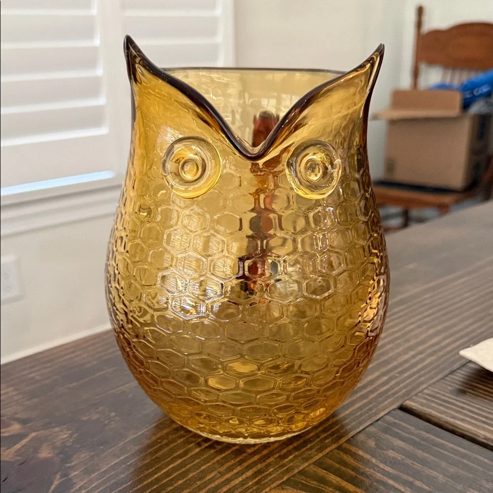 Amber Owl Glass Vase/Pitcher - Picture 1 of 6